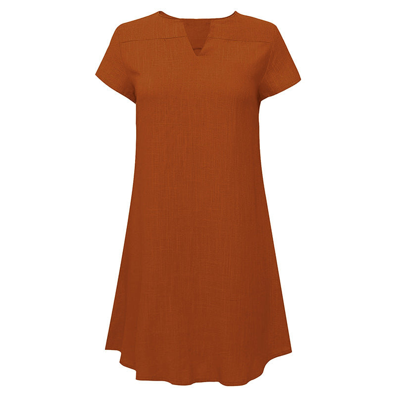 Womens Summer Casual Solid Color V Neck Short Sleeve Dresses Boho Beach Sundresses